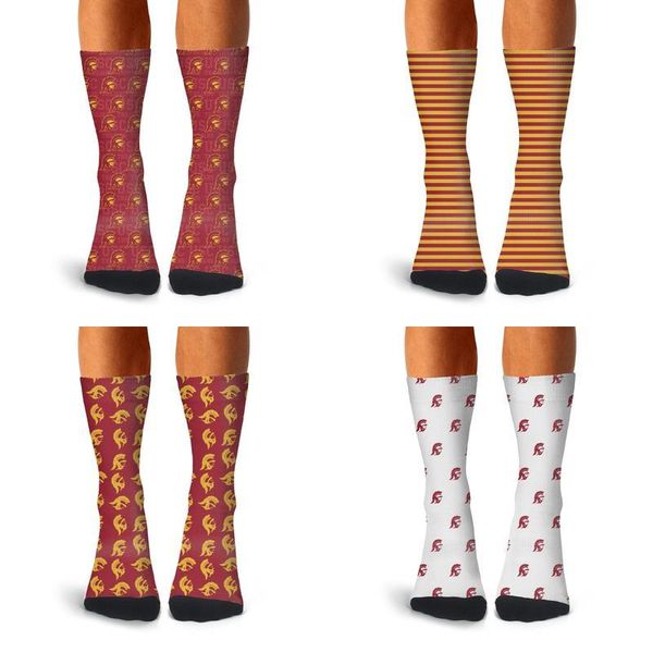 

man usc trojans football basketball cardinal crew socks cotton fit athletic non-slid fancy gray lattice football white logo gray black