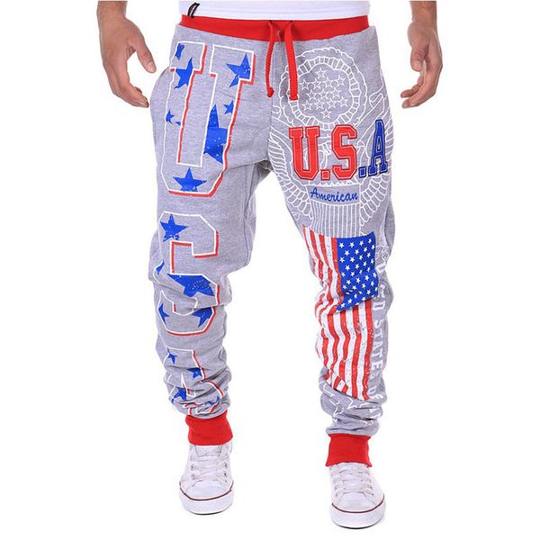 

men's hip hop joggers american usa flag printed men's active full length bottoms long trousers man sweatpants men pants y, Black