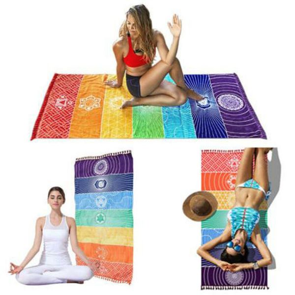 

new rainbow stripes scarf bohemia wall hanging india mandala blanket 7 chakra colored tapestry summer boho beach towel yoga mat
