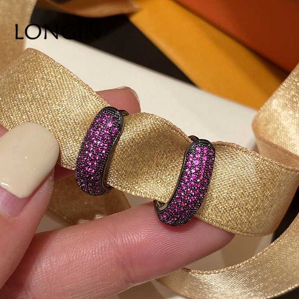 

fashion new wine red zircon round strand earrings simple and elegant personality temperament party banquet earrings ornament, Golden;silver