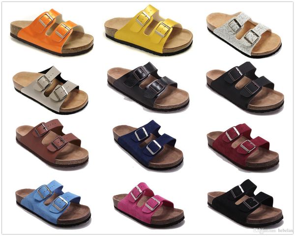 

brand new arizona sell summer men women flats sandals cork casual slippers print mixed colors flip flop open-toed genuine leather shoes