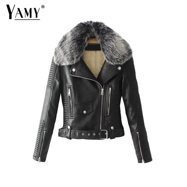 

autumn winter leather fur jacket women biker jacket 2018 biker punk black coat women plus size outwear streetwear