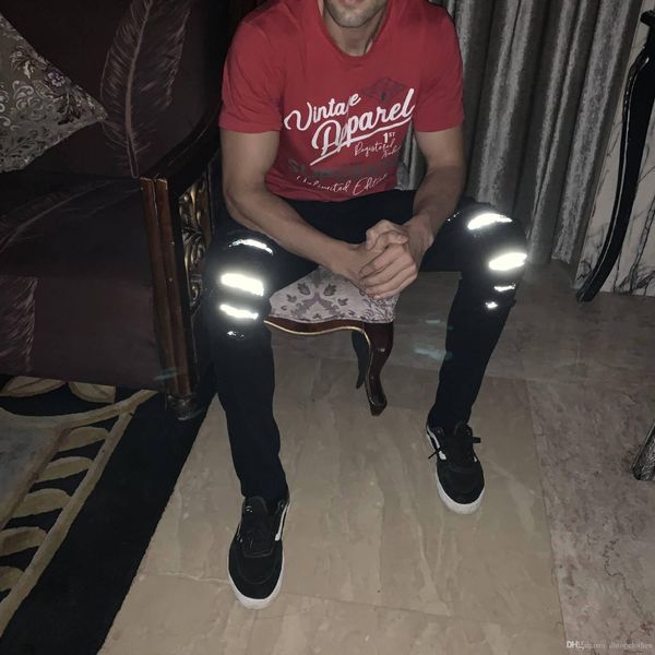 

2020 новые мужские джинсы 3 м светоотражающие брюки узкие черные джинсовые брюки с отверстиями проблемные байкерские джинсы бесплатная доста, Blue