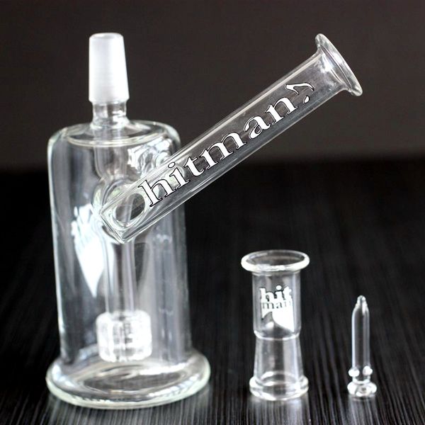 Novo Real Image Hitman Mini Bongs de Vidro Narguilés Plataformas de Petróleo Gaiola Perc Tubo de Fumar Em Linha Dab Rigs Cachimbos de Água Bong com Junta Macho de 14mm