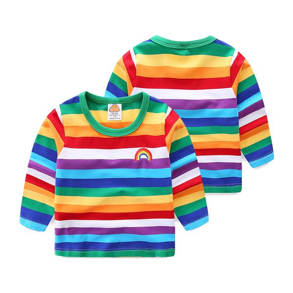 

boys rainbow striped shirt cotton long sleeve t-shirts kid t shirt, Blue