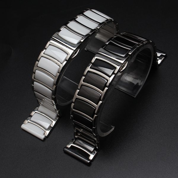 

stainless steel with ceramic watchband strap watch bracelet polished fahion watches men women accessories 20mm 22mm black white watch straps, Black;brown