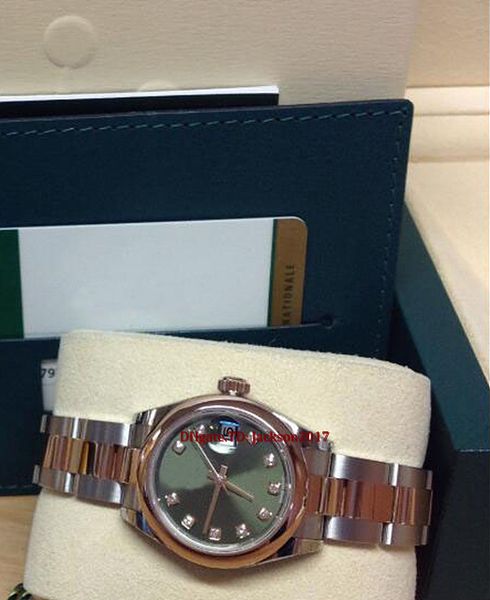 

original box certificate lady watches 28mm 279161 bi/colour olive diamond dial asia 2813 movement automatic, Slivery;brown