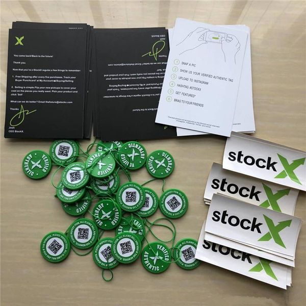 

2019 in stock x og qr code sticker green circular tag plastic shoe buckle stockx verified x authentic green tag, White;pink