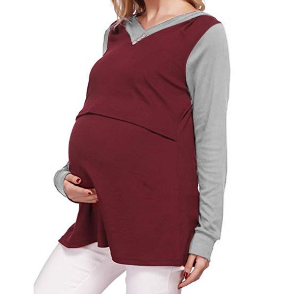 

moms maternity clothes women long sleeve nursing hoodie pullover breastfeeding splice sweatshirts clothes for pregnant, White