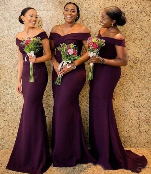 

Latest Elegant Off The Shoulder African Bridesmaid Dresses 2019 Grape Satin Mermaid Bridesmaid Dresses Maid Of Honor Gowns For Wedding