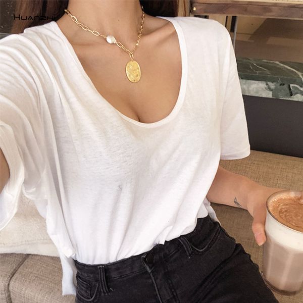 

huanzhi 2019 ventage personality simple solid color metal oval pendant irregular pearl necklace for women jewelry, Silver