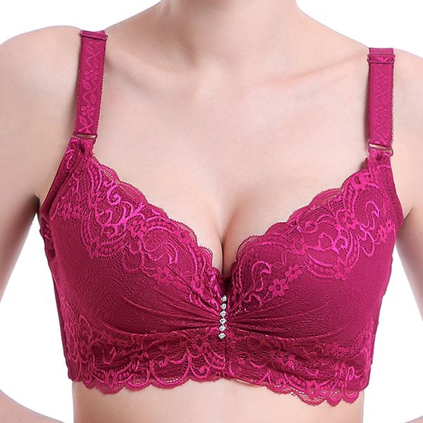 

femme lingeries плюс размер bras плюс тонкого размер чашки бюстгальтера side gathering фура большого кубок e белье кубка lace push up bra, Red;black