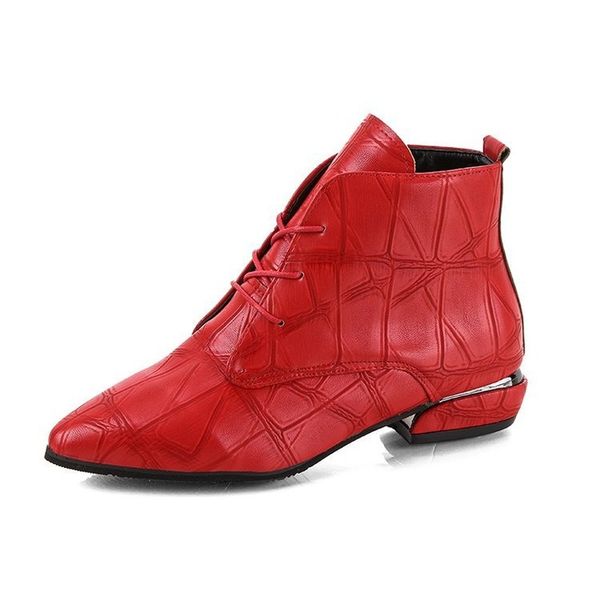

2019 fashion women boots casual leather low high heels spring shoes woman pointed toe rubber ankle boots black red zapatos mujer