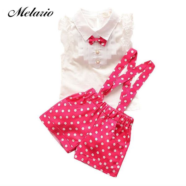 

2019summer girls clothing set of baby girl children's clothing sleeveless t-shirt+polkat dot pant suits kids girls princess suit, White
