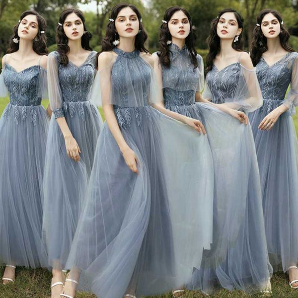 

bridesmaid dress blue long evening dress 2020 autumn winter fairy was thin bridesmaid evening women chorus costume, Red
