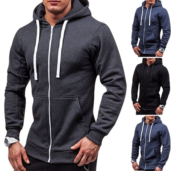 

men fabala long sleeve casual zipper closure loose with pocket hooded hoodie autumn, Black