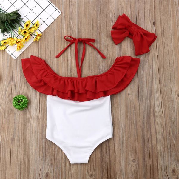 

купальник 2019 2pcs малышей дети baby girl сборки цельный бикини оборками воротник холтер купальники детский бассейн одежда 1-5t