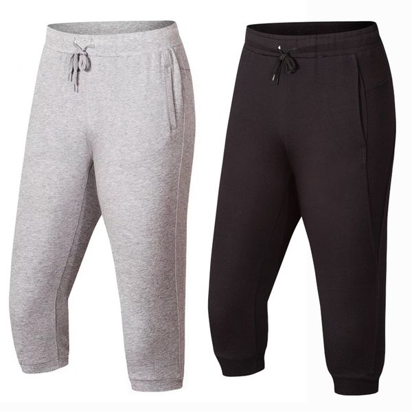 

football basketball tennis training gym 3/4 leggings men fitness slim pants jogging cotton breathable sports trousers running, Black;blue