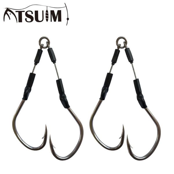 

atsuim bkk carbon stainless wire fishing hooks jig lure hooks slow fast jigging double barbed assist fishing accessories