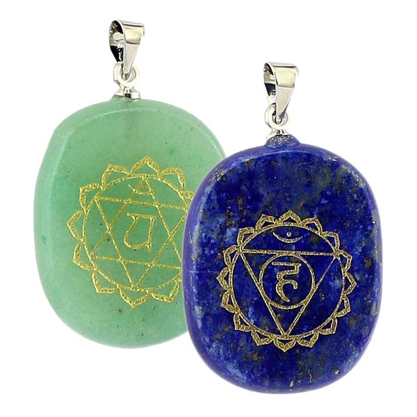 

pack of 2 lapis lazuli green aventurine reiki engergy crystal pendants gemstone palmstone for women kids, Silver