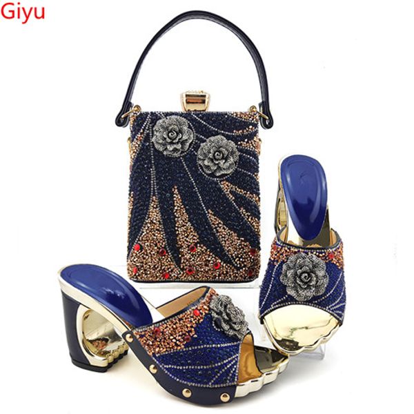 

doershow italian royal blue shoes with matching bags african women shoes and bags set for prom party summer sandalhyg1, Black