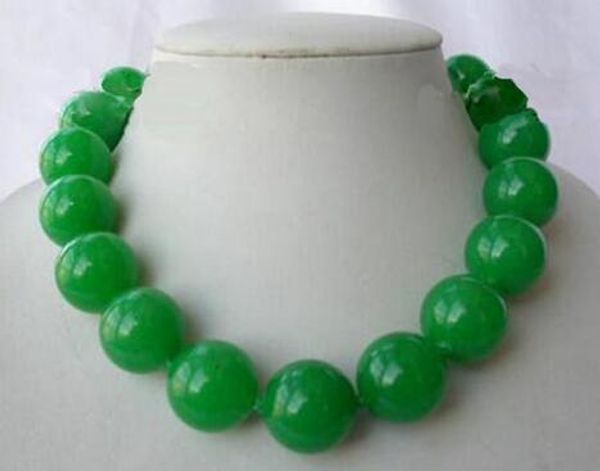 

impresionante grande 20mm redondo jade verde collar de perlas, Silver