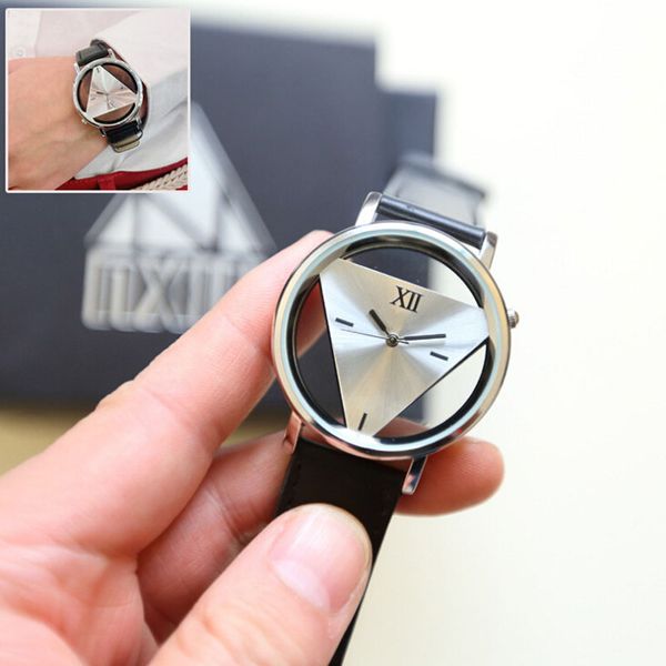 

fasion mens womens watches unique hollowed-out triangular dial black fashion wrist watch dropshipping clock b30, Slivery;brown