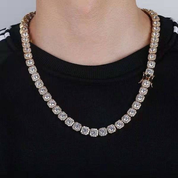 

10mm 18inches 22inches gold silver chains luxury square diamonds chain necklaces 18k gold plated copper zircon necklace jewelry gifts for bf