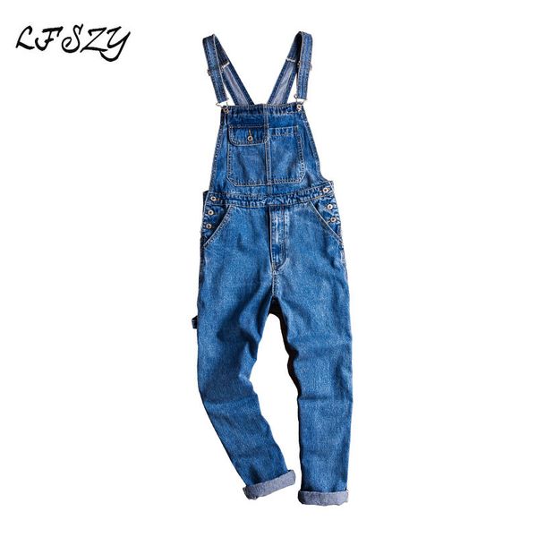 

jeans men 2019 new men's modis one-piece bib men's korean version of straight tooling suspenders hip-hop denim jumpsuit, Blue