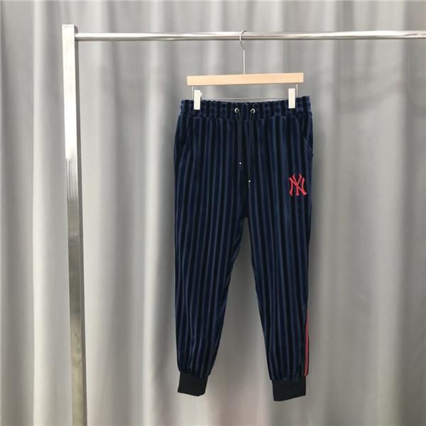 

19aw luxurious italy brand design long pants terry trousers all-match fashion stripe hip-hop high streetwear cool sports trousers, Black;green