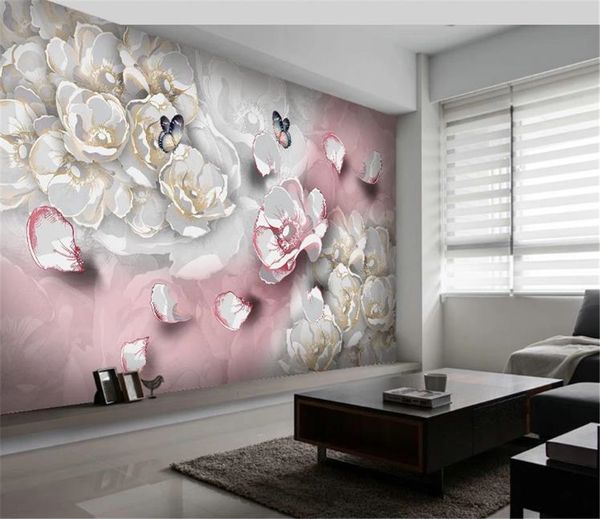 Home Decor 3d Wallpaper Modern simples pintados à mão Borboleta Flor digital 3D Imprimir Papel de parede
