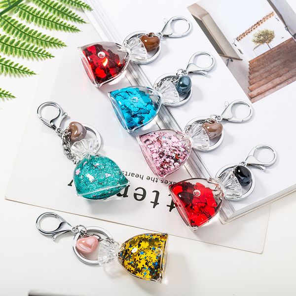 

creative korean version of acrylic quisand keychain couple sachet bag car key chain pendant small gifts, Silver