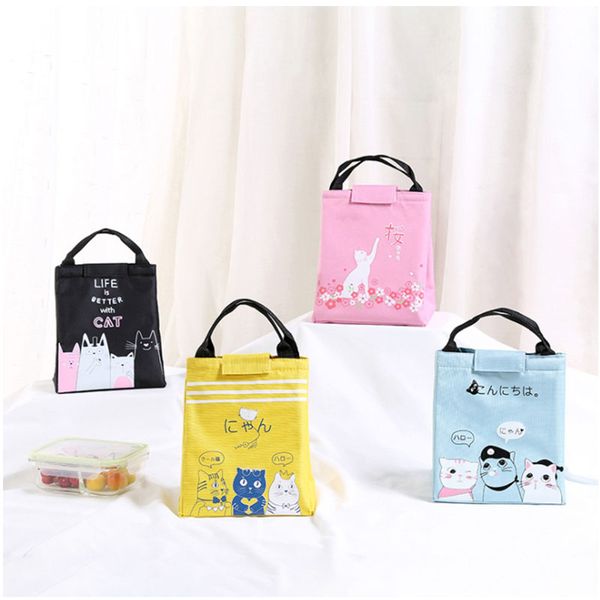 

new multifunctional bento bag cartoon cat portable meal bag lunch lunch box picnic ice waterproof insulation, Blue;pink