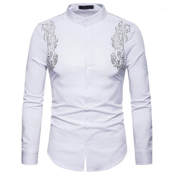 

sleeve turn down casual shirts spring print mens tees embroidery floral mens designer shirts long, White;black