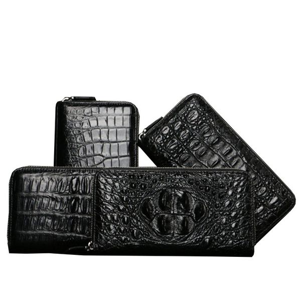 

men's luxurious crocodile wallet with zipper high-quality leather fashion mini delgada dinero bolsa hombre negro corto monedero, Red;black