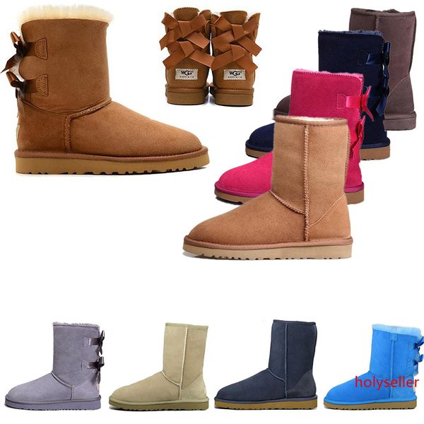 

2020 winter outdoor shoes wgg bailey bow-knot australia classic tall half boots tan chestnut grey womens kids fur snow boots designer shoe