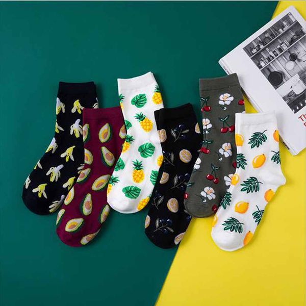 

alluring fruit pattern socks funny cotton socks for women men breathable comfortable kawaii funny spring winter autumn, Black