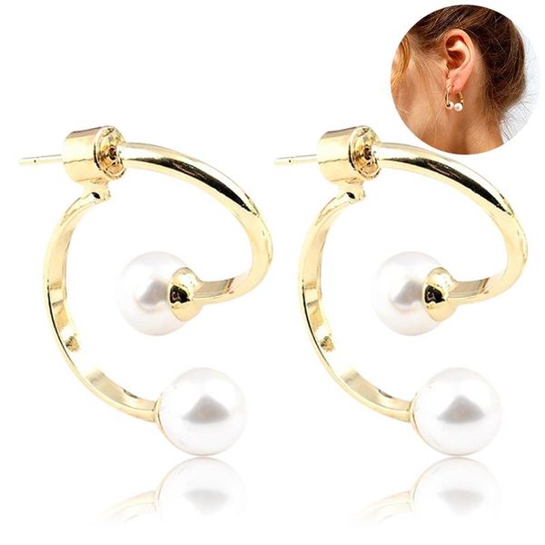 

plated double sided earings fashion jewelry crystal ball stud earrings women simulated pearl earrings brincos, Golden;silver