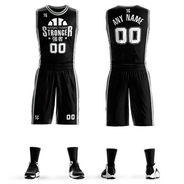 

Custom Men Youth Basketball Sets High Quality 2018 Sleeveless Sports Tank Top and Shorts Suit Black Male Basketball Jerseys Sets, As pic