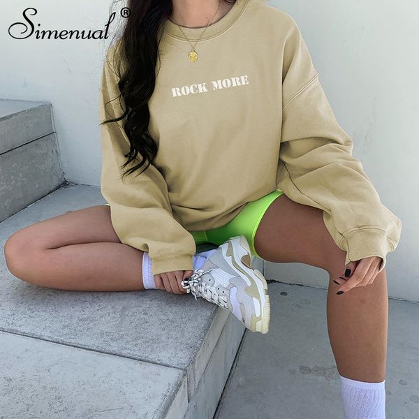 

simenual повседневная спортивная одежда женщины толстовки неон письмо версия для печати мода осень толстовки тренировки с длинным рукавом st, Black