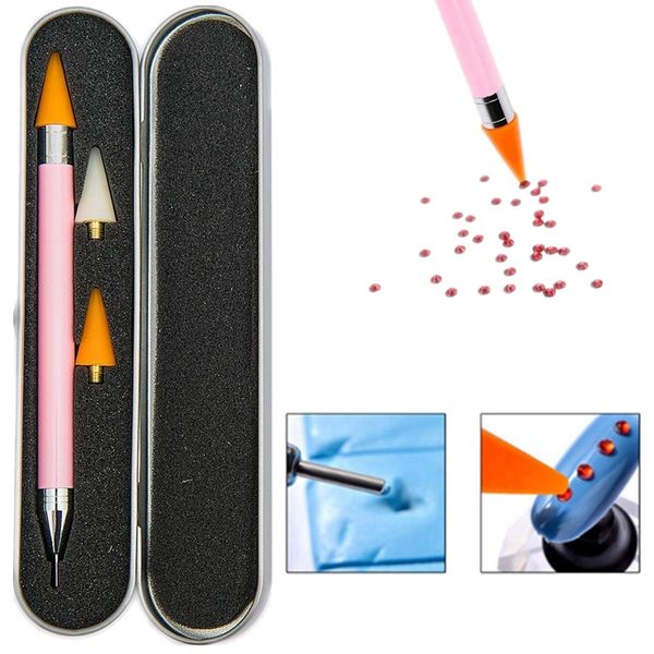 

dual-ended nail art wax studs beads rhinestone gems crystal jewel diamond stones picker dotting pen applicator tool+2 extra wax