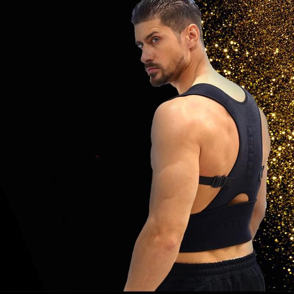 

waist support men trainer gym back posture corrector shoulder lumbar brace spine belt adjustable correction, Black;gray