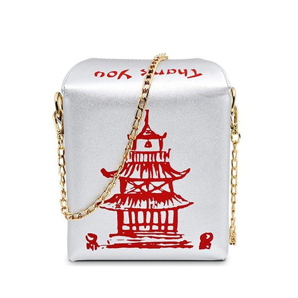

chinese takeout shoulder tower print pu leather ladies handbag for cute women box bag girl messenger bag women novelty totes trmna, Red;black