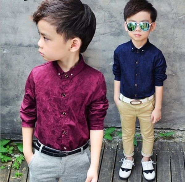 

2019 children's wear baby boys floral shirt spring and autumn boys long-sleeved shirt gentleman's wine red dark blue white, White;black