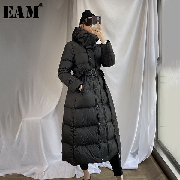 

eam] loose fit long warm bandagedown jacket new hooded long sleeve warm women parkas fashion tide autumn winter 2020 1m423, Black