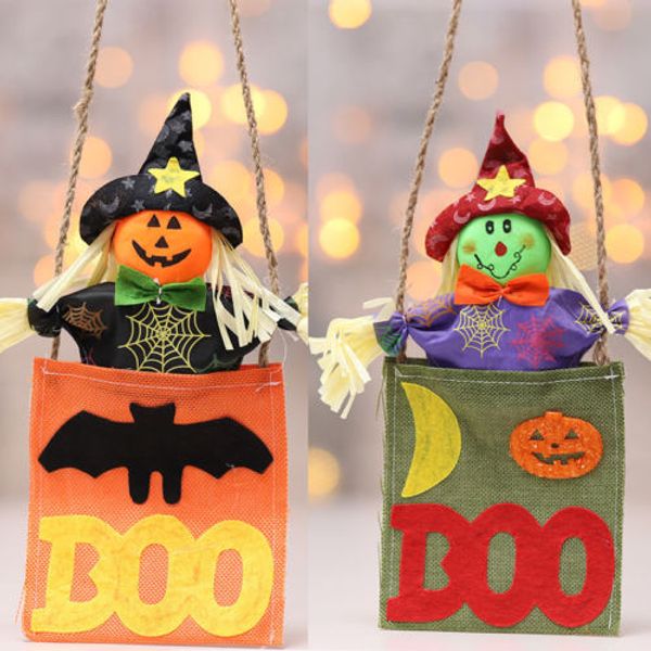 

1pcs halloween cotton hangable pendant ornenments plush toy doll witch pumpkin soft doll black & red caps hanging decorations