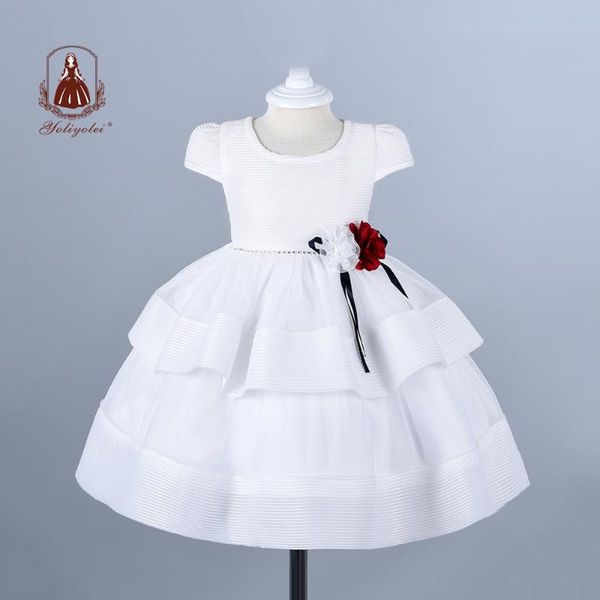 

yoliyolei breathable white baptism dress newborn princess 1st year birthday party toddler ball gown two layers dresses for girls, Red;yellow
