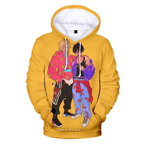 

anime cartoon funny banana fish fashion 3d hoodies pullover men women hoodie long sleeve 3d hooded sweatshirt, Black