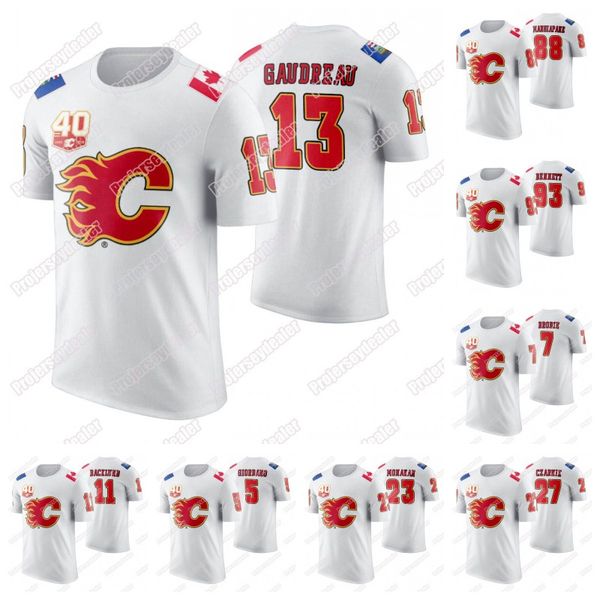 

Calgary Flames 40th Anniversary T-shirt Johnny Gaudreau Sean Monahan Mikael Backlund Mark Giordano Matthew Tkachuk Milan Lucic Hockey Jersey
