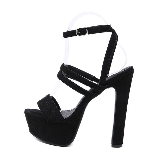 

2020 women summer 14.5cm high heels extreme fetish sandals gladiator 5cm platform stripper block heels sandles prom party shoes, Black